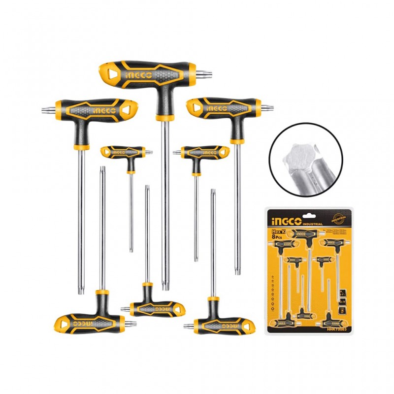 Ingco Hhkt8083 8 Pcs T-Handle Torx Wrench Set