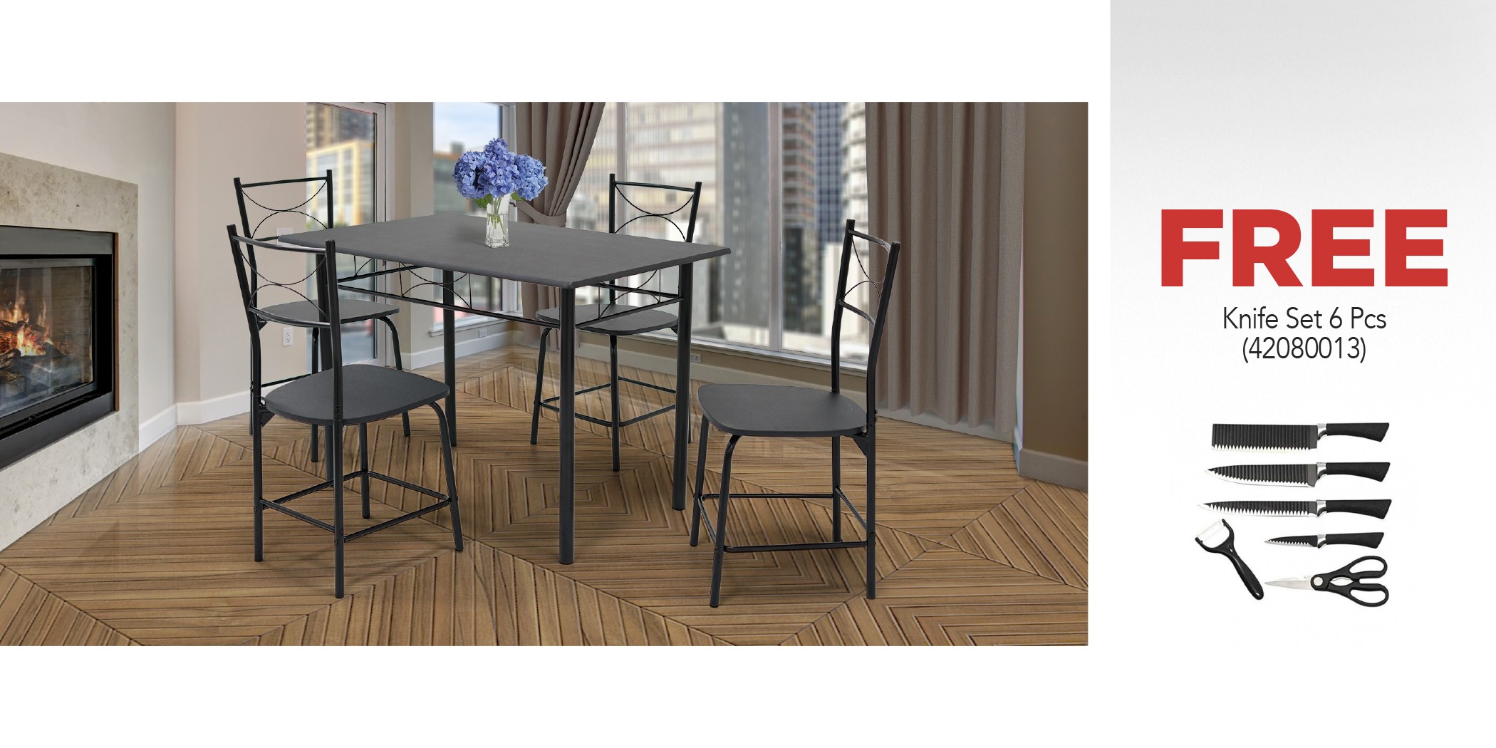 Barite Table and 4 Chairs Metal & Free Knife Set 6 Pcs In Color Box