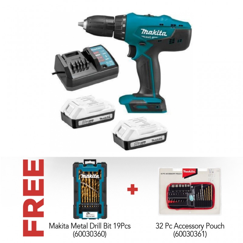 Makita M8301DWE MT Cordless Hammer Driver Drill & Free Makita Metal Drill Bit 19Pcs/Set + 32 Pc Accessory Pouch Makita M8301DWE MT Cordless Hammer Driver Drill & Free Makita Metal Drill Bit 19Pcs/Set + 32 Pc Accessory Pouch