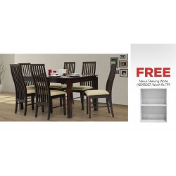 Caribean Table and 6 Chairs Rubberwood & Free Nexus Shelving White Particle Board MB084