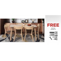 Tarva Table and 6 Chairs Fabric Brown & Free Knife Set 6 Pcs In Color Box