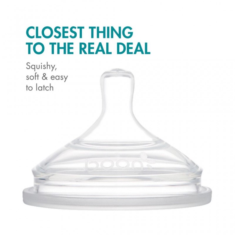 Boon Nursh Bottle Nipples & Straw Lids - 3 Extra Slow Flow Nipples + 2 Sippy Cup Conversion Tops
