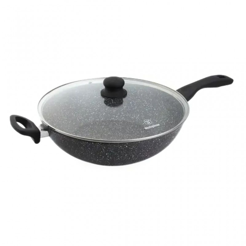 Westinghouse 32cm Forged Aluminum Wok With Lid Black Marble WCCW0009032MBB Westinghouse 32cm Forged Aluminum Wok With Lid Black Marble WCCW0009032MBB