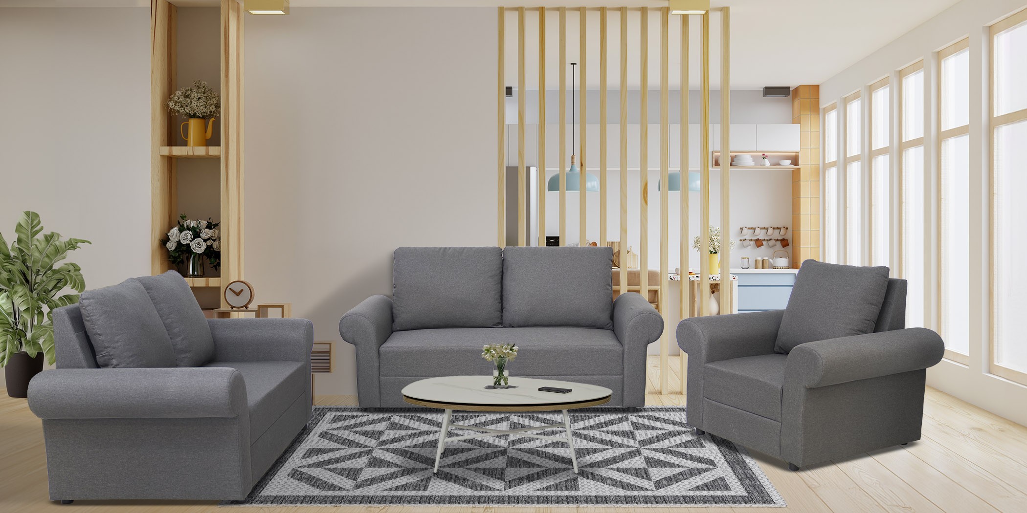 Lina Sofa 3+2+1 in D.Grey Col Fab