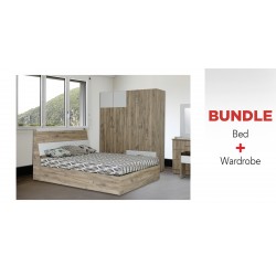 Lazzio Bed 180x200 cm & Wardrobe 4 Doors Grey Oak / White Matt