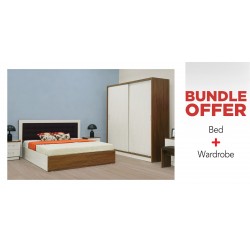 Barcelona Bed 160x200 cm & Barcelona Sliding Wardrobe Dark Walnut / White Ash