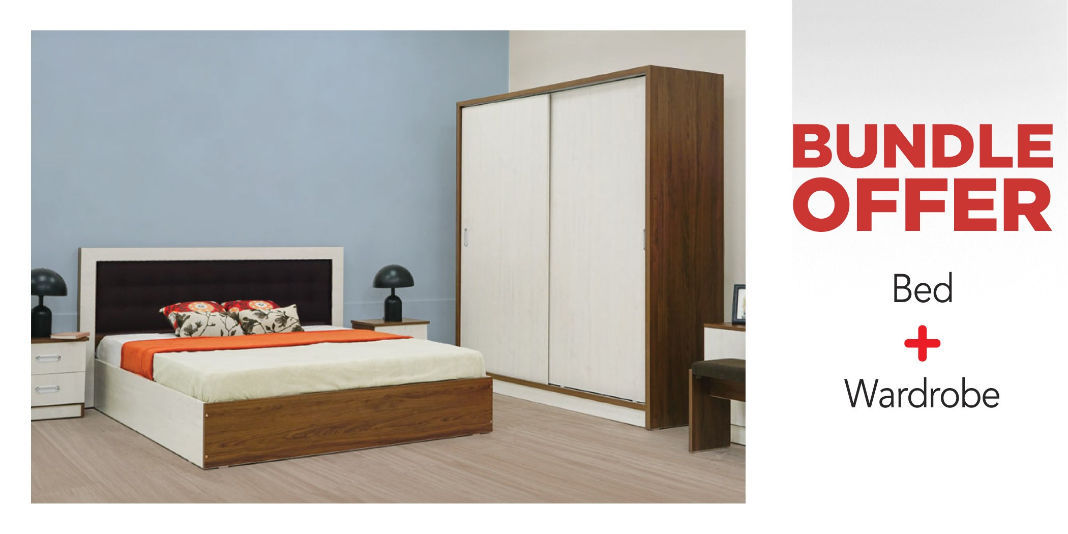 Barcelona Bed 160x200 cm & Barcelona Sliding Wardrobe Dark Walnut / White Ash