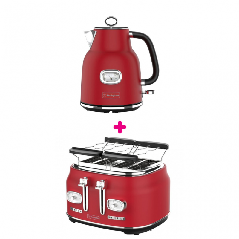 Westinghouse WKWK142RD 1.7L Red Electric Kettle + Westinghouse WKTTB809RD Red 4 Slice Toaster Westinghouse WKWK142RD 1.7L Red Electric Kettle + Westinghouse WKTTB809RD Red 4 Slice Toaster