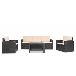 Sofia Sofa Set 3+1+1 With Coffee Table Black & Beige