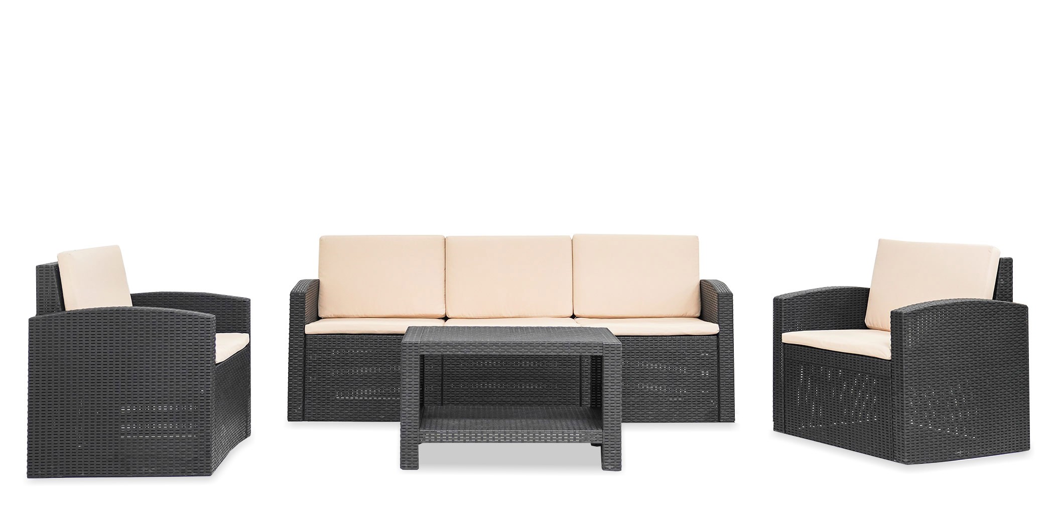 Sofia Sofa Set 3+1+1 With Coffee Table Black & Beige Sofia Sofa Set 3+1+1 With Coffee Table Black & Beige
