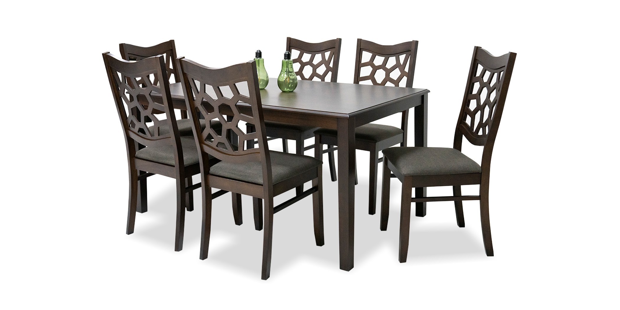 Ranger Table and 6 Chairs Rubberwood Dark Walnut Fabric G-R-Espresso