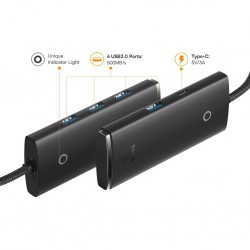 Baseus Lite Series 4-Port USB-A Hub Adapter Black (USB-A To USB 3.0*4) 25cm Wkqx030001