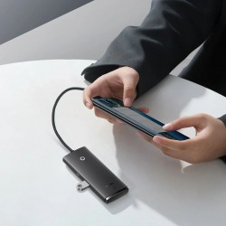 Baseus Lite Series 4-Port USB-A Hub Adapter Black (USB-A To USB 3.0*4) 25cm Wkqx030001