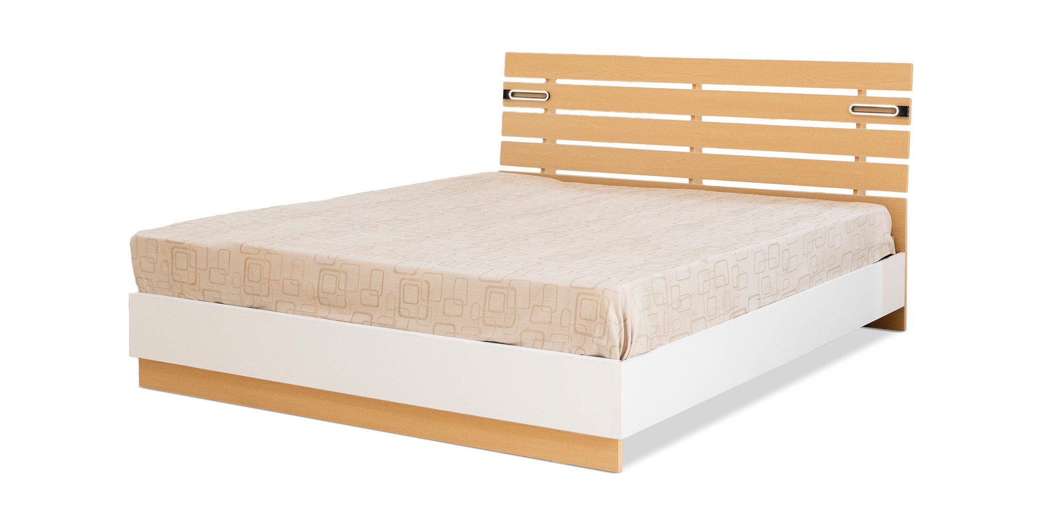 Sunrise Bed 180x200 cm With Led Lights  Light Oak And Coconut White In MDF/Particle Board