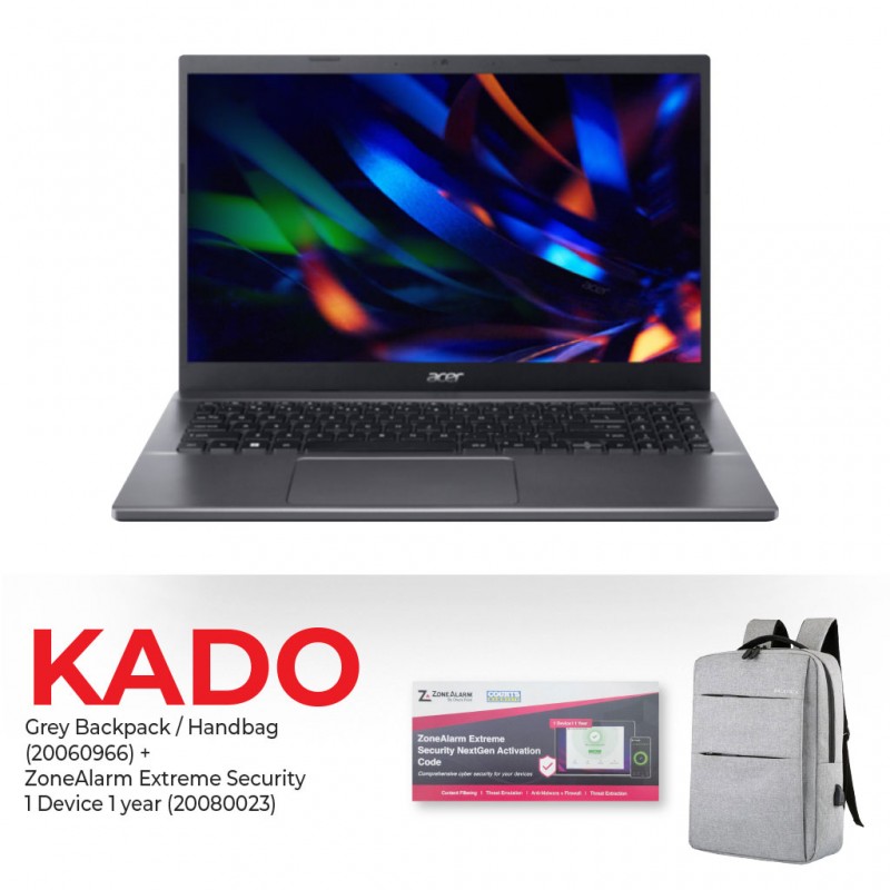 Acer Extensa Laptop Core i5 1235U Grey & Free ZoneAlarm Extreme Security 1 Device 1 year + Backpack CSI Black / Grey Acer Extensa Laptop Core i5 1235U Grey & Free ZoneAlarm Extreme Security 1 Device 1 year + Backpack CSI Black / Grey