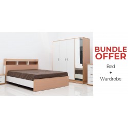 Capella Bed 150x190 cm & Capella Wardrobe 3 Doors With Shoe Rack & Side Door White & Oak