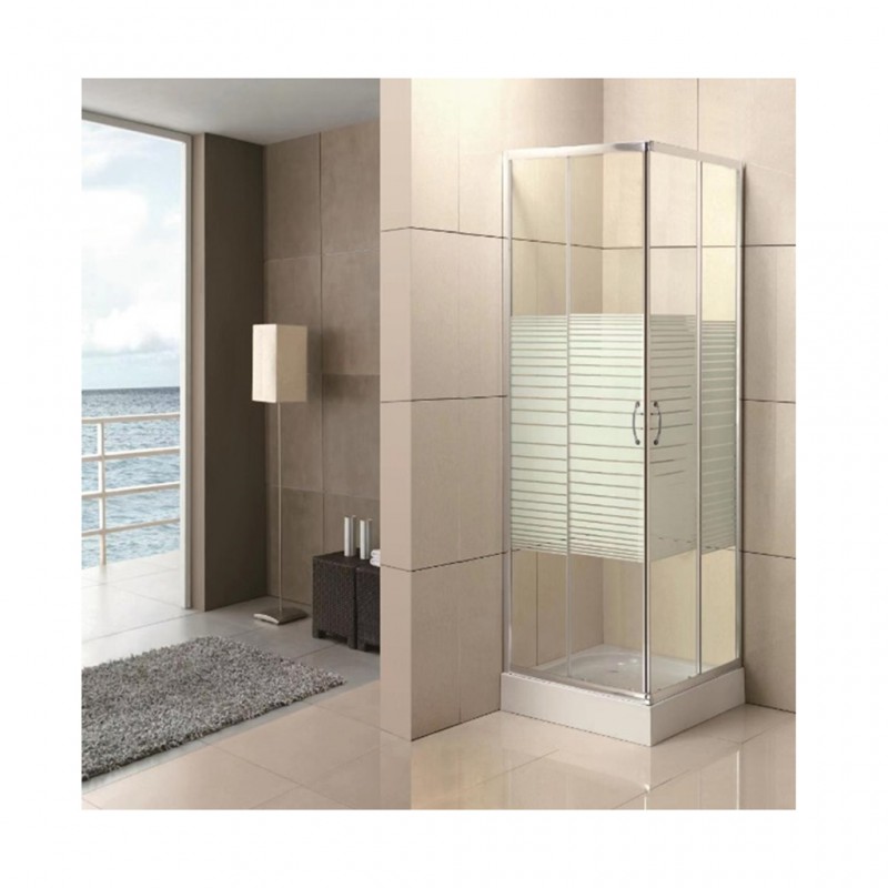 Horizontal Shower Cabin Stripe White Plastic Double Handle Rectangular