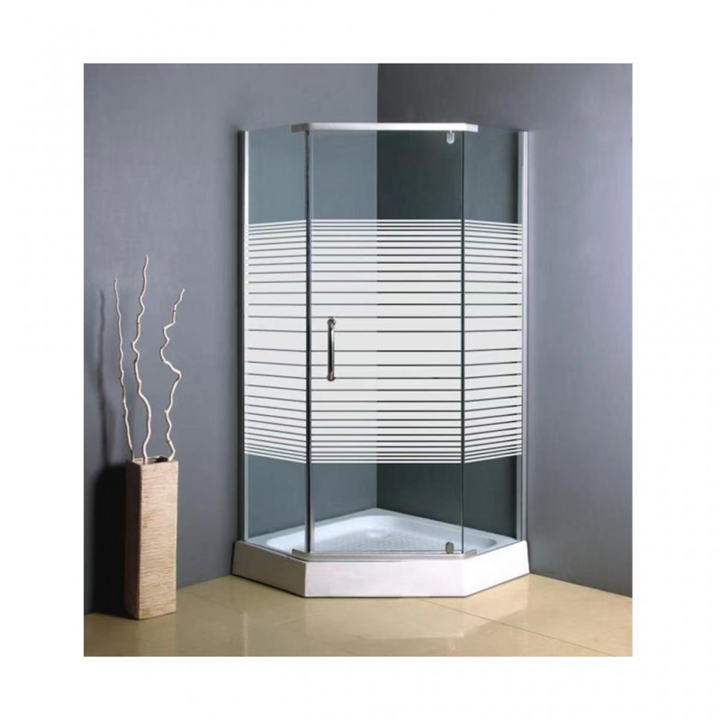 Shower Cabin steel With Base Horizontal White Stripe Plastic Hexagonal