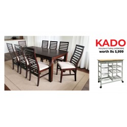Legenda Table and 8 Chairs Cappuccino Rubberwood & Free Maryland Kitchen Island Cart Trolley