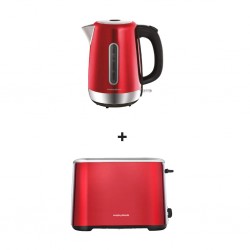 Morphy Richards 102785 Equip Red 2YW 1.7L Kettle & Morphy Richards 222066 2YW 2 Slice Equip Red Toaster