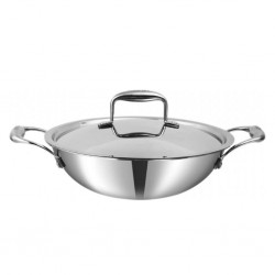 Vinod EDPTKD30 30cm 5.5L Platinum Extra Deep Kadai With S/S Lid