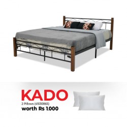 Gaspian Bed 160x200 cm Black Metal Rubberwood & Free 2 X Family Pillow 50x70 cm