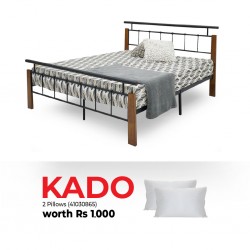 Rhodes Bed 160x200 cm Black Metal Rubberwood & Free 2 X Family Pillow 50x70 cm