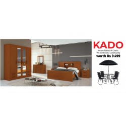 Rustic Bedroom Set 180x200 cm Frassino Color & Free Orson Table & 4 Chairs With Umbrella Black
