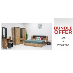Vecelo Bed 180x200cm MDF & Vecelo Wardrobe 5 Doors Opera Walnut & Black