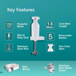 Rico HBCJ Hand Stick Blender 2YW With Stainless Steel Chutney Jar & Juicer Jar + Detachable Stainless Steel Blades