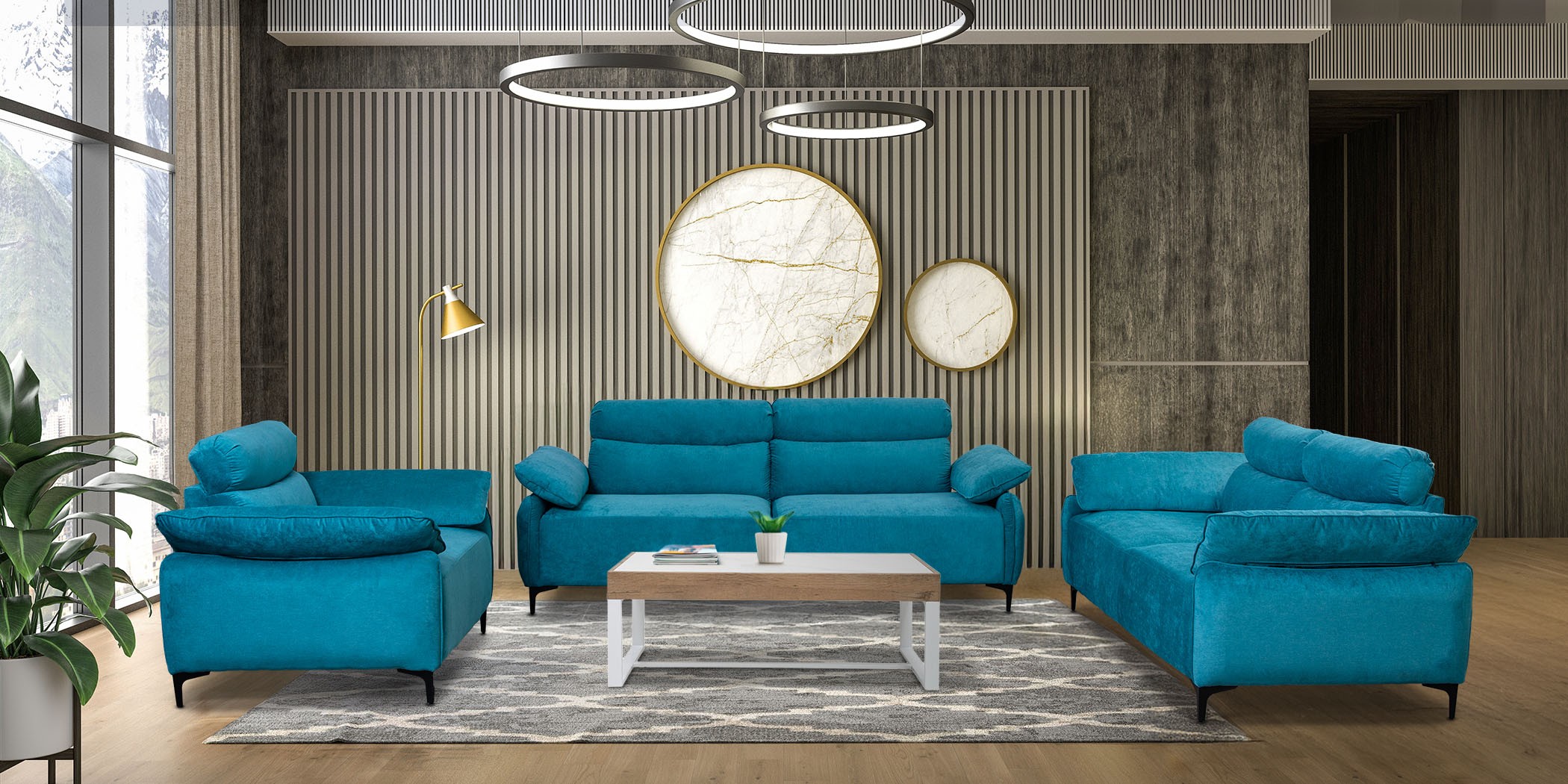 Comfy Sofa 3+2+1 in Sky Blue Col Fabric Comfy Sofa 3+2+1 in Sky Blue Col Fabric