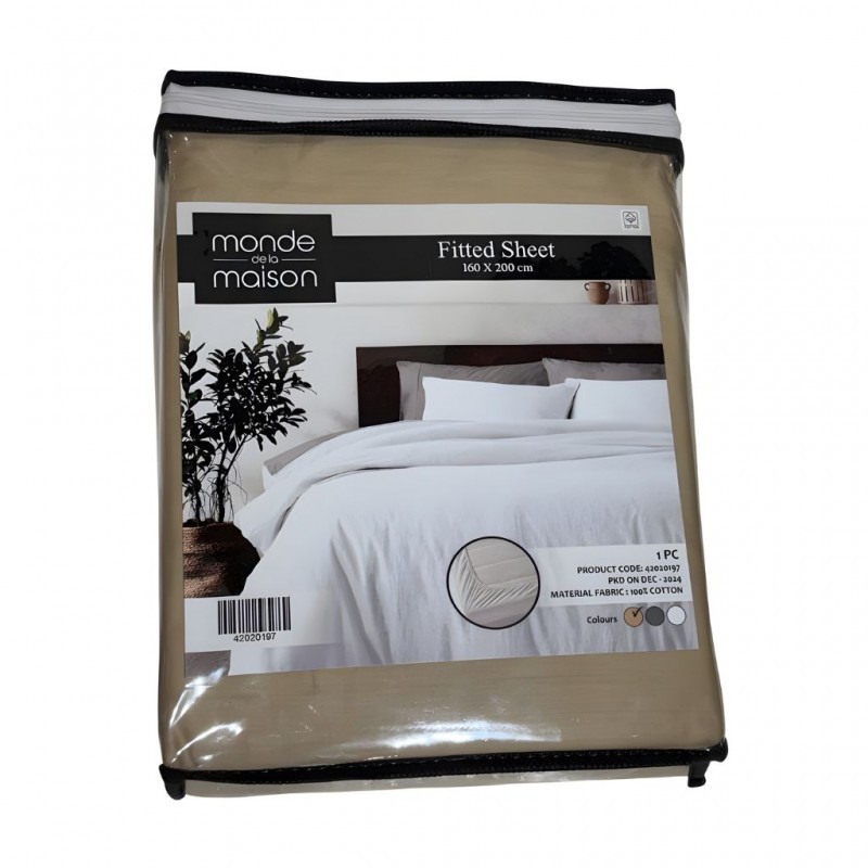 Fitted Sheet 160x200 cm Beige Cotton Fitted Sheet 160x200 cm Beige Cotton