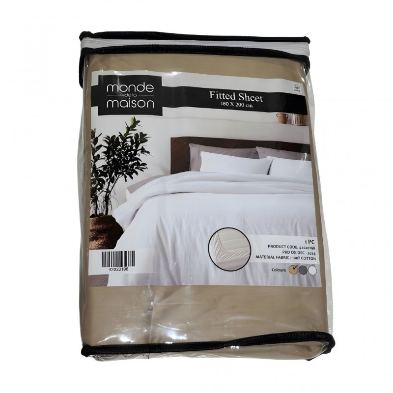 Fitted Sheet 180x200 cm Beige Cotton Fitted Sheet 180x200 cm Beige Cotton