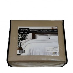 Duvet & Flat Sheet & 2 Pillow Cases (D) Beige Cotton