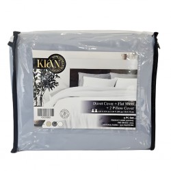 Duvet Cover, Flat Sheet & 2 Pillows Grey - Double Set of 4 Pcs - Micro Polyester