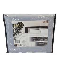 Duvet Cover, Flat Sheet & 2 Pillows Grey - Single Set of 4 Pcs - Micro Polyester