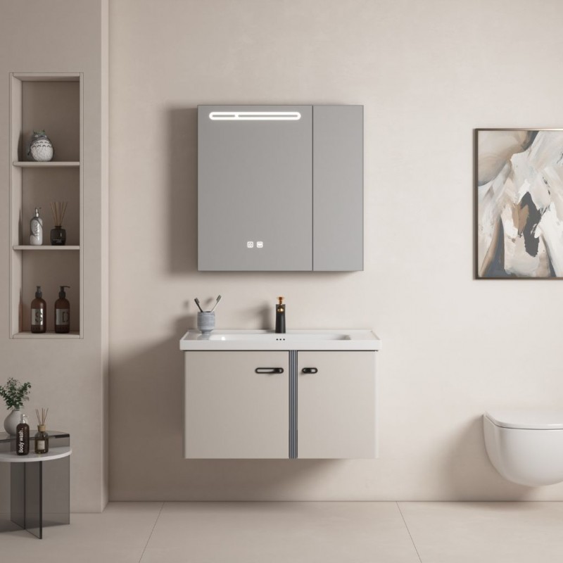Rose Bathroom Cabinet With 2 Doors & Mirror Touch Switch - Ref 3309-80