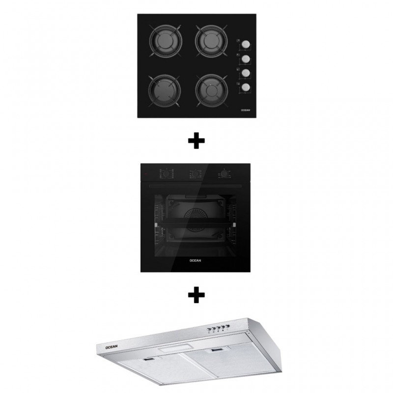 Ocean OHGGR64NPROLSV Built-in Hob & Free Ocean OOER611NCF1CEZ Built-in Oven + Ocean OCSCHV64ICEZ Cooker Hood Ocean OHGGR64NPROLSV Built-in Hob & Free Ocean OOER611NCF1CEZ Built-in Oven + Ocean OCSCHV64ICEZ Cooker Hood