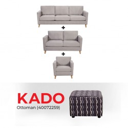 Oliver Sofa 3 Seater L.Grey Fabric + Oliver Sofa 2 Seater + Oliver Sofa 1 Seater & Free Premiere Ottoman Black Pattern