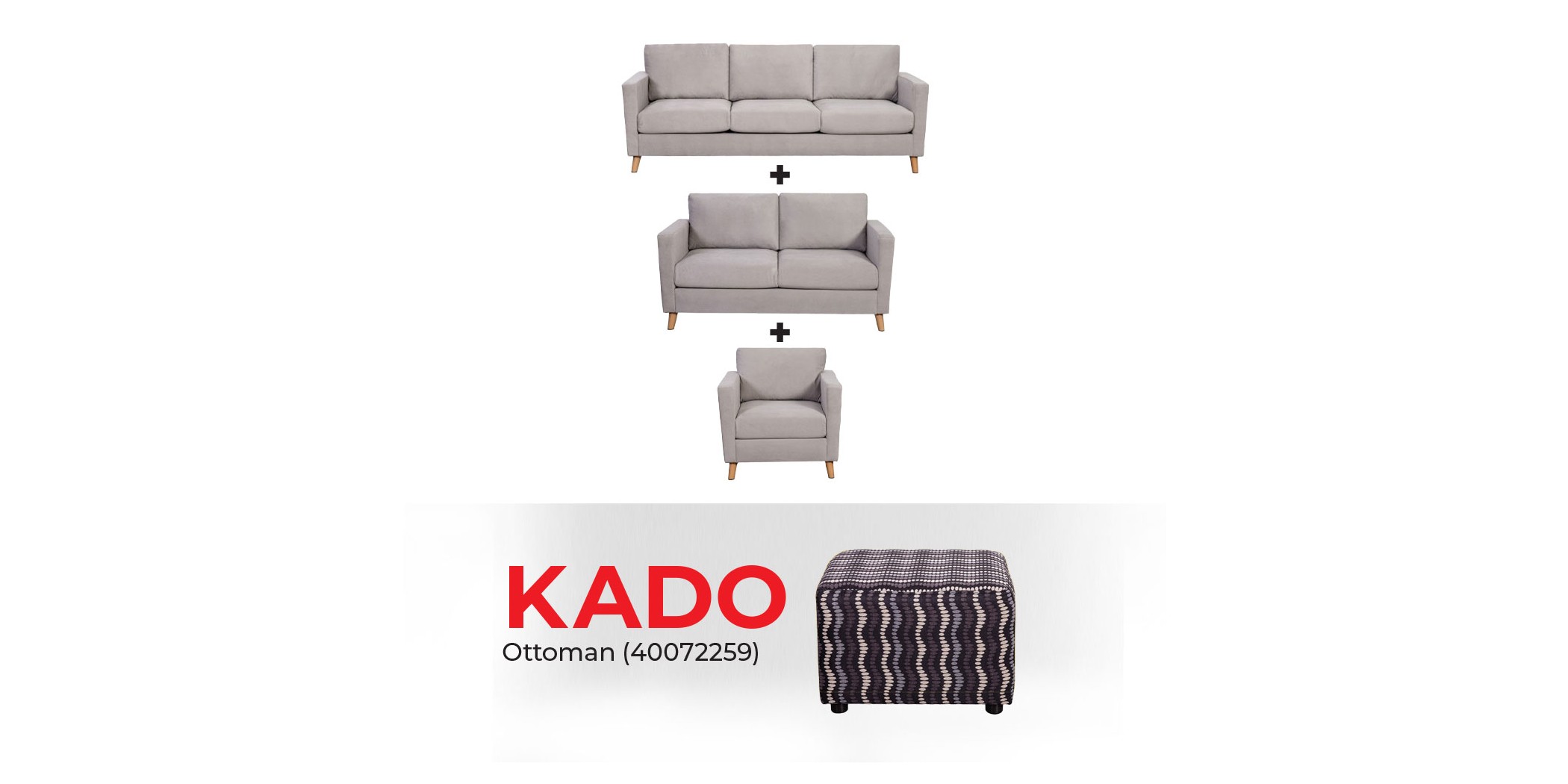 Oliver Sofa 3 Seater L.Grey Fabric + Oliver Sofa 2 Seater + Oliver Sofa 1 Seater & Free Premiere Ottoman Black Pattern Oliver Sofa 3 Seater L.Grey Fabric + Oliver Sofa 2 Seater + Oliver Sofa 1 Seater & Free Premiere Ottoman Black Pattern