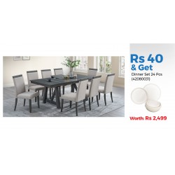 Ashzone Extendable Table and 10 Chairs Sky Grey & Dinner Set 24 Pcs White
