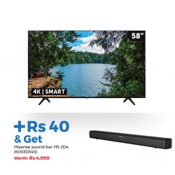 Hisense 58A6N 58" 4K Smart Led TV & Free Hisense HS204 Sound bar 2.0 CH