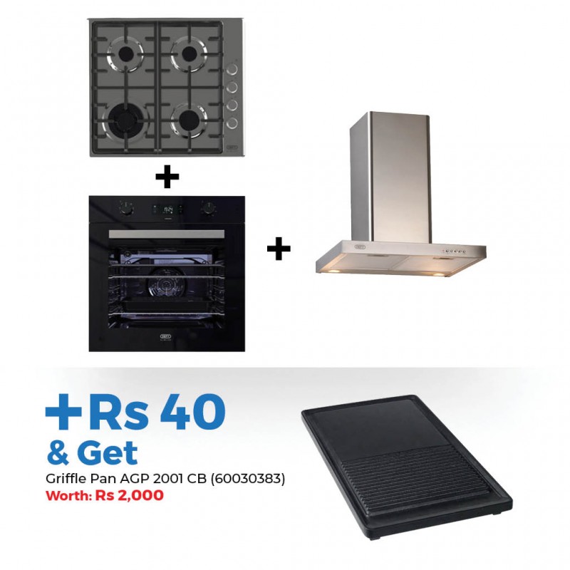 Defy DHG602 Built-in Hob + Defy DBO489E Built-in Oven + Defy DCH317 Cooker Hood & Get Defy AGP 2001 CB Griddle Pan Defy DHG602 Built-in Hob + Defy DBO489E Built-in Oven + Defy DCH317 Cooker Hood & Get Defy AGP 2001 CB Griddle Pan