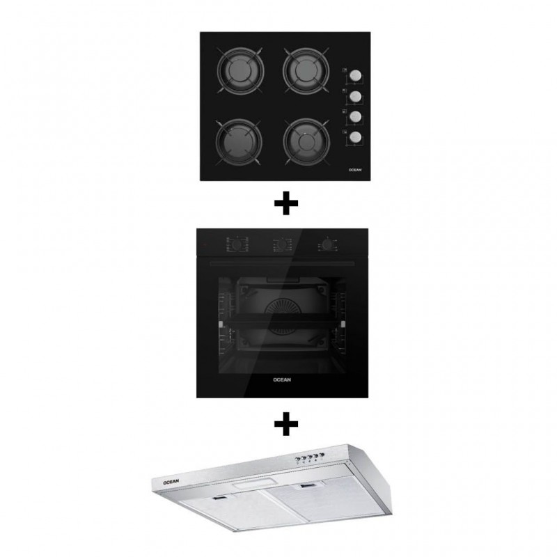 Ocean OHGGR64NPROLSV Built-in Hob + Ocean OOER611NCF1CEZ Built-in Oven + Ocean OCSCHV64ICEZ Cooker Hood Ocean OHGGR64NPROLSV Built-in Hob + Ocean OOER611NCF1CEZ Built-in Oven + Ocean OCSCHV64ICEZ Cooker Hood