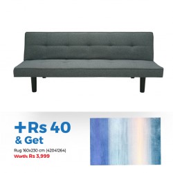 Helena Sofa Bed Dark Grey Fabric & Get Rug 160x230 cm Blue & White