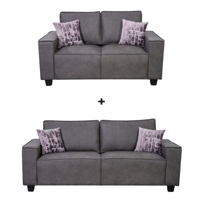 Hunter Sofa 3 Seater In Grey Fabric + Hunter Sofa 2 Seater In Grey Fabric