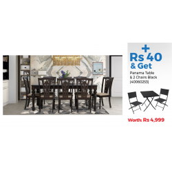 Hilton Table and 8 Chairs Dark Walnut Rubberwood & Panama Table & 2 Chairs Black