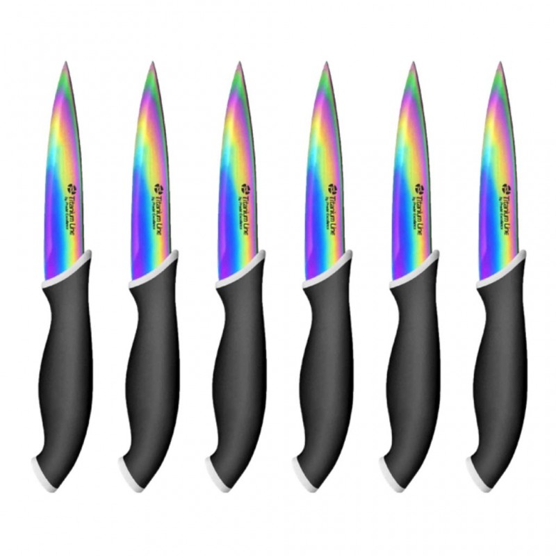 Pradel Set Of 6 Steak Knives 10cm Blade Titanium Coating  - P0001618/CTI006 "O"