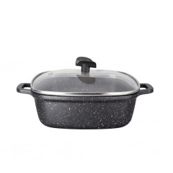 Pradel Estia 28cm Stone Style Square Casserole With Glass Lid - P0002374/59428M "O"