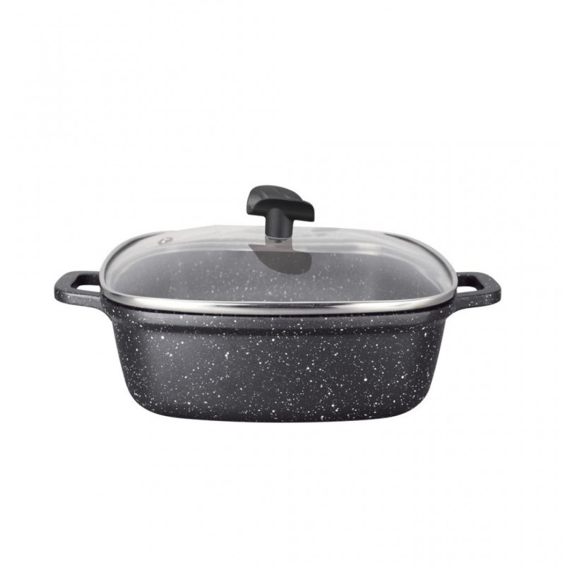 Pradel Estia 28cm Stone Style Square Casserole With Glass Lid - P0002374/59428M "O"